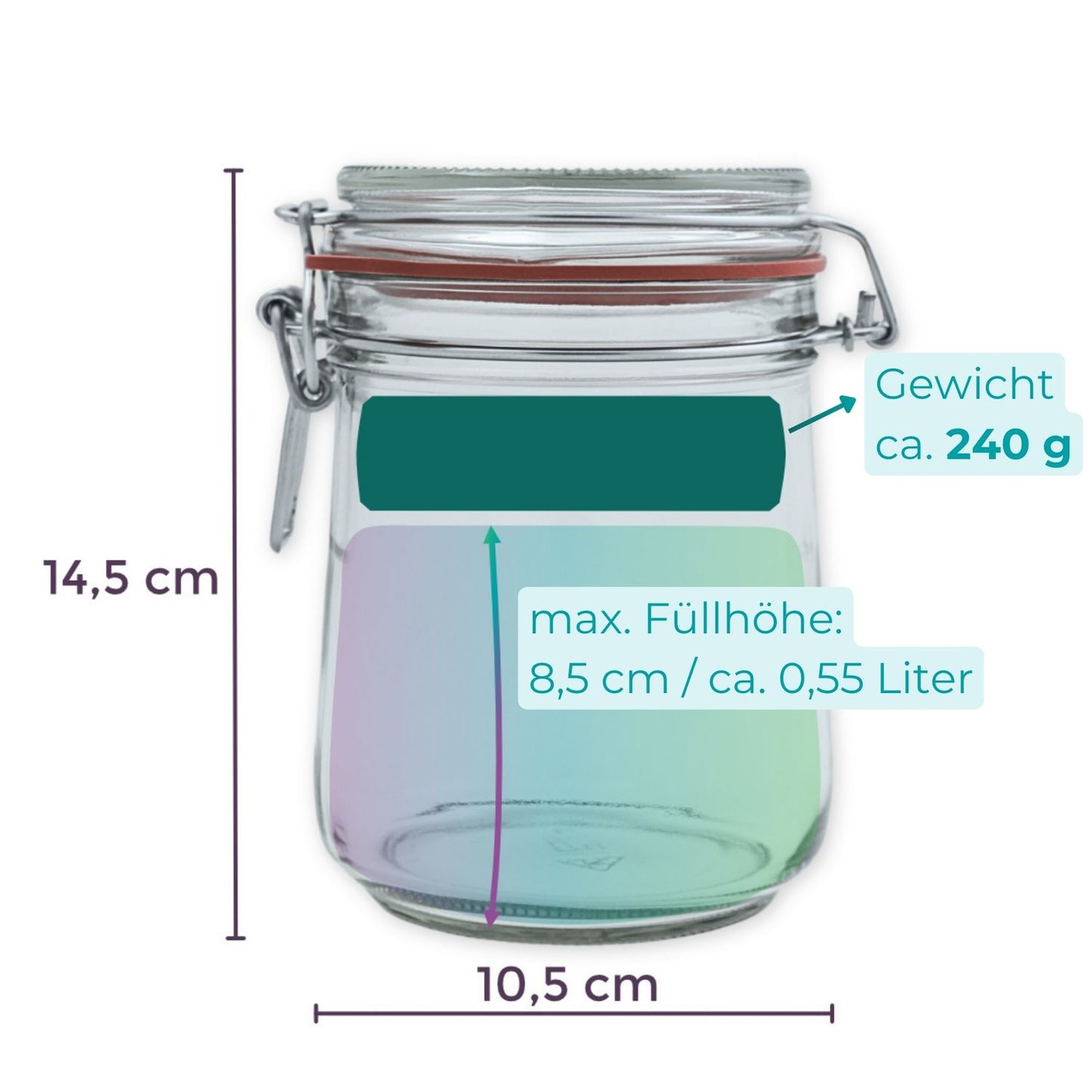 Drahtbügelglas 0,8L + 8cm Beschwerungsstein