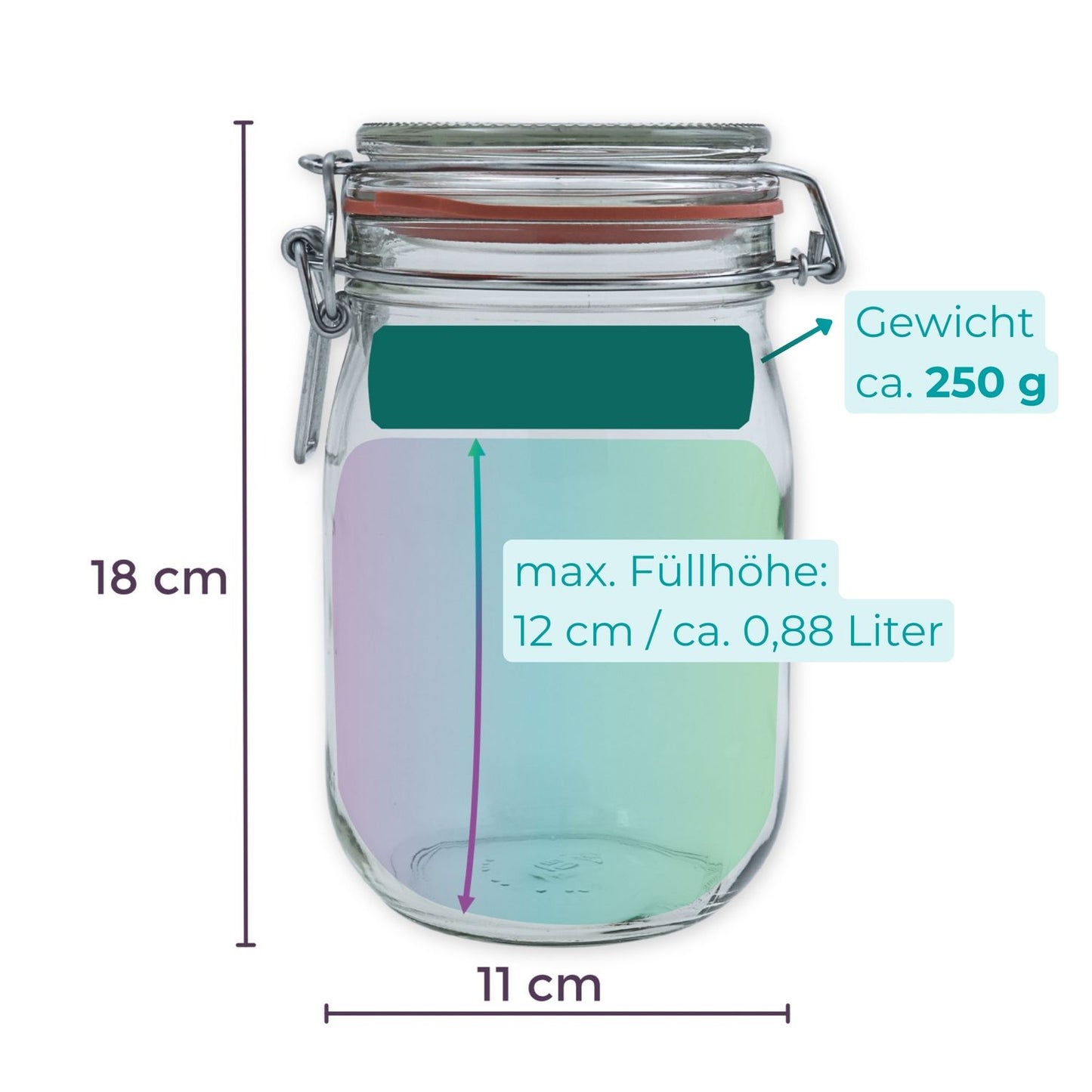 Drahtbügelglas + Beschwerungsstein/weiß glasiert - 4er Set