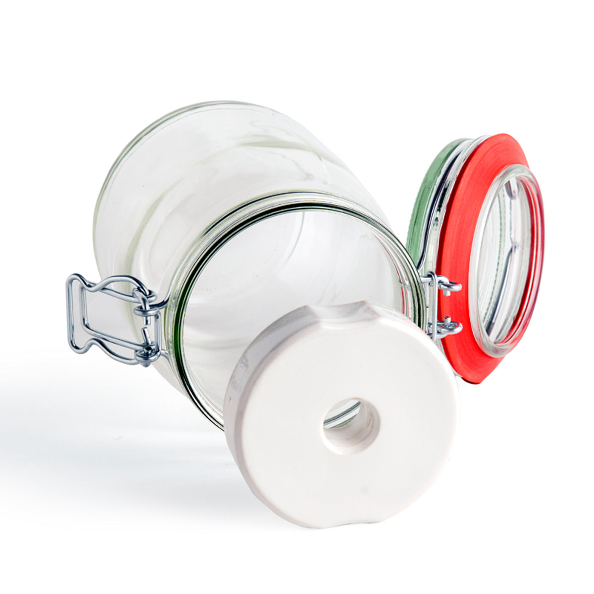 Drahtbügelglas + Beschwerungsstein/weiß glasiert - Starterset