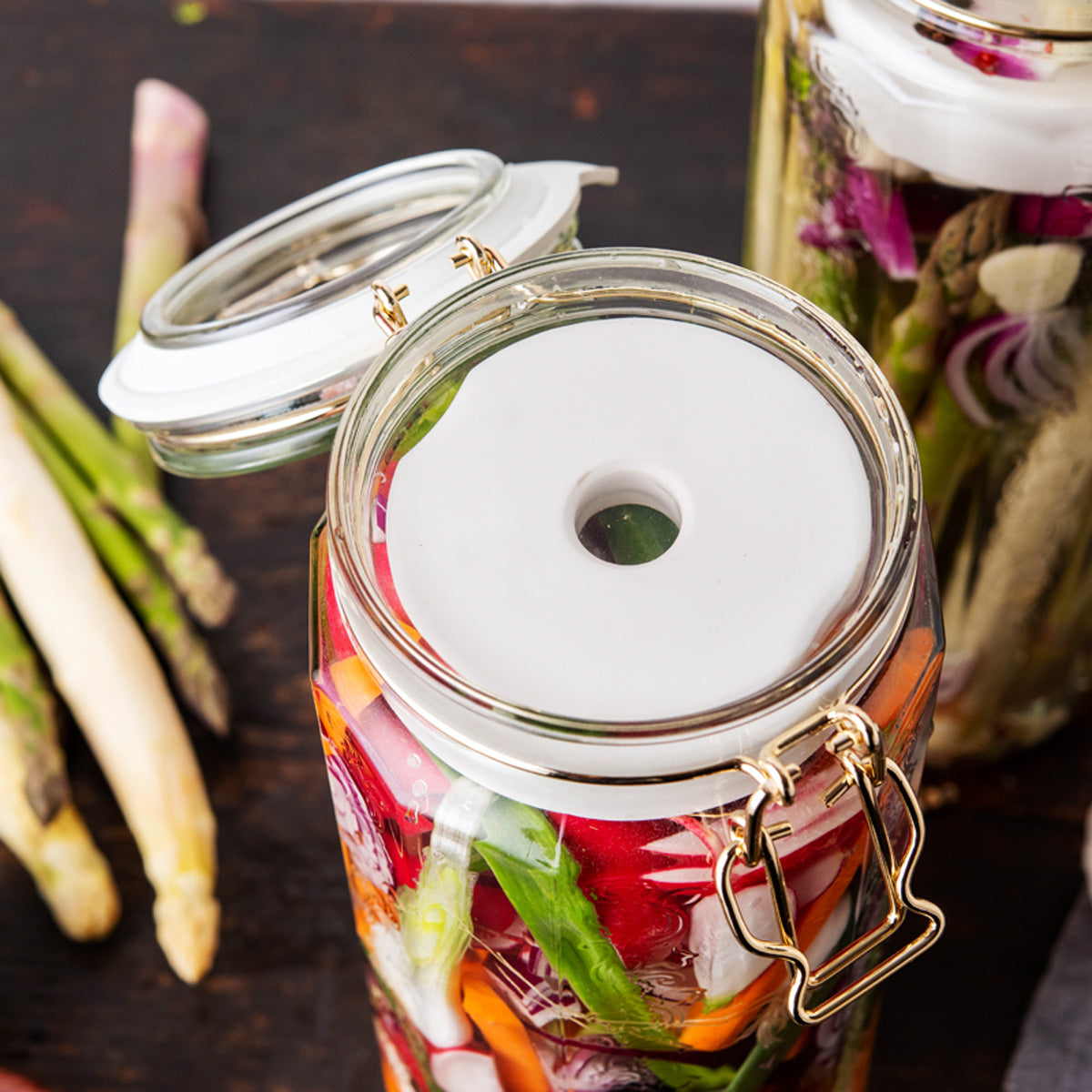 Drahtbügelglas + Beschwerungsstein/weiß glasiert - Starterset