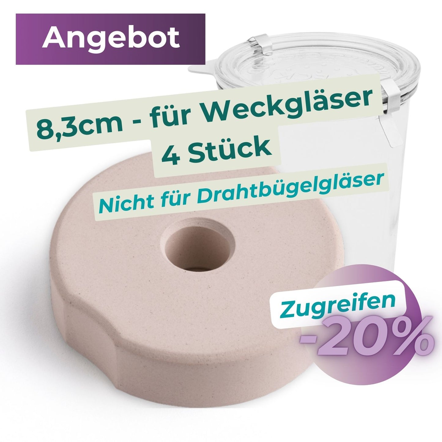 8,3cm Beschwerungsstein - 4er Pack (Nur für Weckgläser)