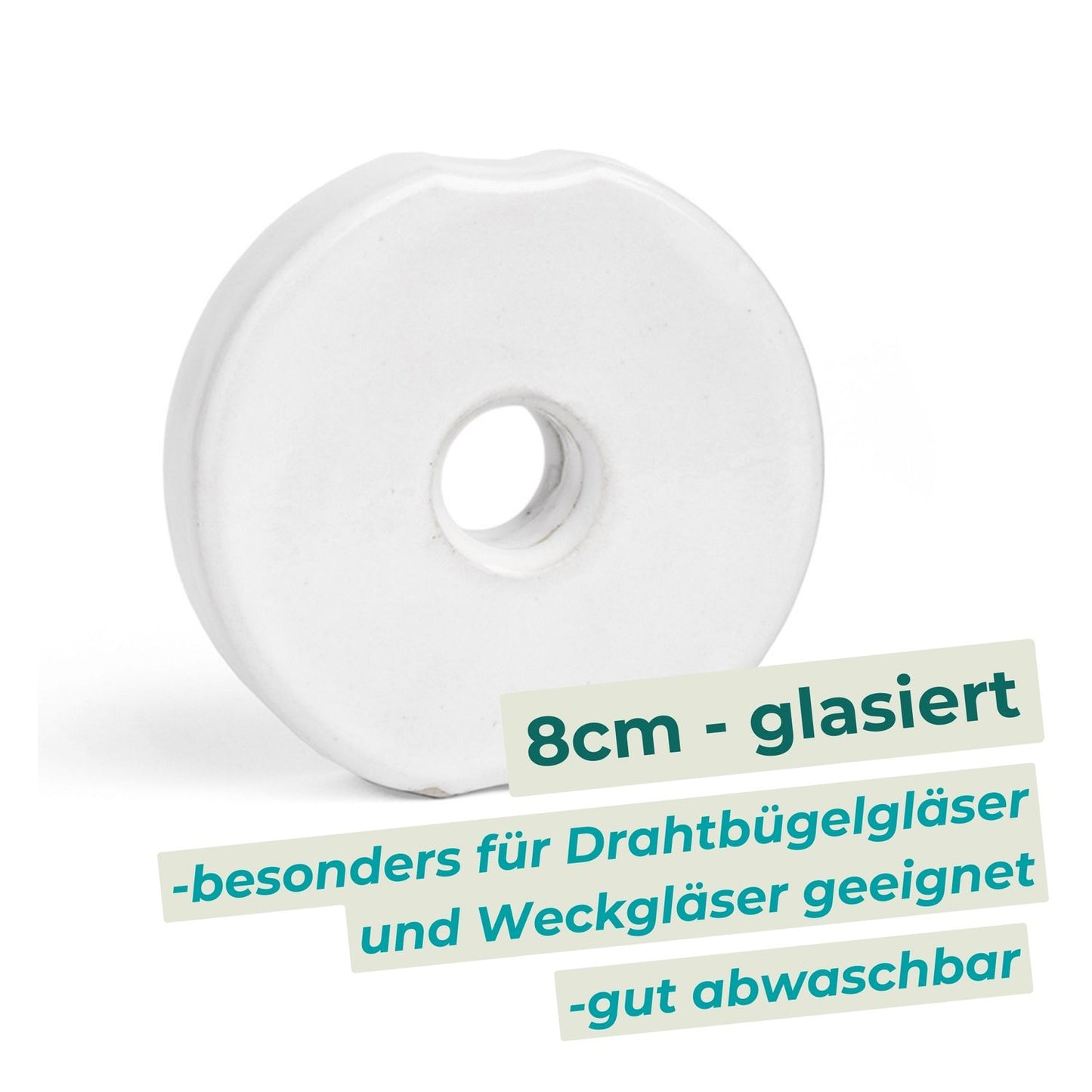 8cm Beschwerungsstein/weiß glasiert