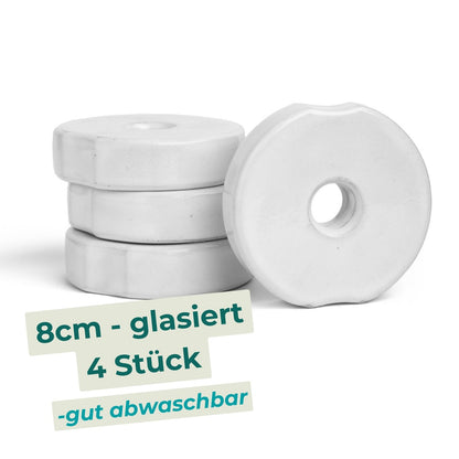 8cm Beschwerungsstein/weiß glasiert - 4er Pack