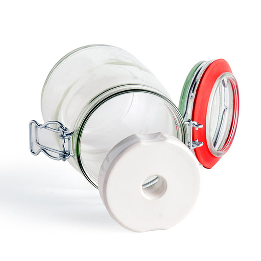 Drahtbügelglas + Beschwerungsstein/weiß glasiert - 4er Set